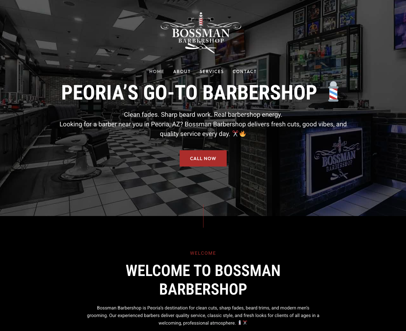 Bossman Barbershop website homepage designed by Smart 360 Solutions